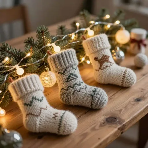 Décorations de Noël au tricot : chaussette, guirlande, boules